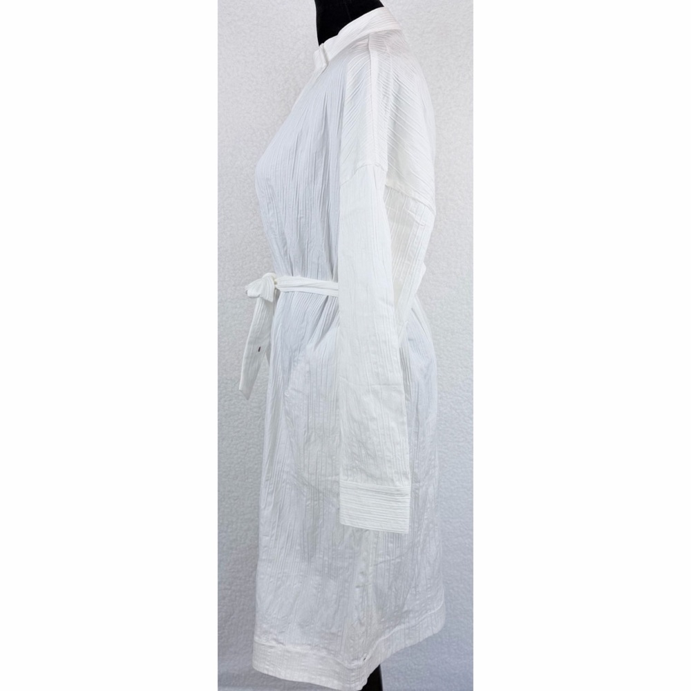 ZIILAM • White Modern Long Sleeve Belted Shirt Dress, S - Picture 4 of 15